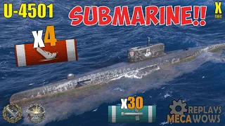 Submarine U-4501 4 Kills & 190k Damage | World of Warships Gameplay