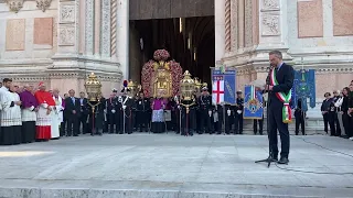 Le parole del sindaco Matteo Lepore al momento del ricordo in Piazza Maggiore delle vittime di Bargi