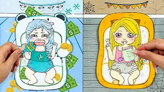 [🐾paper diy🐾] Babysitting👶🏻🍼 Poor Rapunzel vs Rich Mother Daughter Family 종이놀이 | asmr