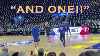 📺 Stephen Curry “And-one!” with Bruce “Q” Fraser at Warriors pregame b4 home opener vs LA Clippers