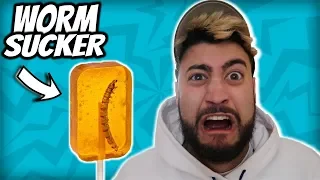 EATING GROSS WORM LOLLIPOP  *VOMIT ALERT*