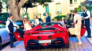 STUNNING LADY DRIVING FERRARI SF90 SPYDER • MONACO LUXURY LIFESTYLE@emmansvlogfr