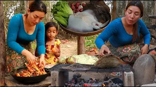Bound chicken spicy recipe- Grilled stingray for dinner- Cooking chicken & stingray eating delicious