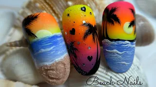 Beach Nail| Sunset Nail Art| Palm tree Nail Art| Summer Nail| Ughie estive|Морской Дизайн Ногтей