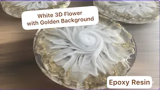 #299 Epoxy Resin White 3D Flower with Golden Background #resinart #coasters #functionalart