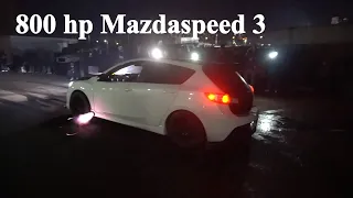 Mazdaspeed 3 Shoots Flames out Quad Exaust in the darkness