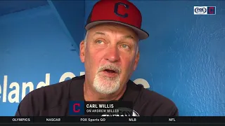 Cleveland Indians pitching coach Carl Willis updates Andrew Miller's rehab