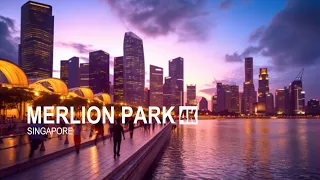 Dusk Stroll at Merlion Park, Marina Bay - Singapore's Enchanting Waterfront -4K Walking Tour