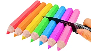 Satisfying Video ASMR l How To Make Rainbow Hexagonal Pencil with Kinetic Sand Cutting ASMR #69