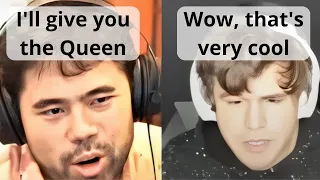 When you sacrifice a queen to Magnus Carlsen, but you are Hikaru Nakamura