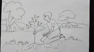 Tree Plantation DrawingAfforestation DrawingPencil sketch