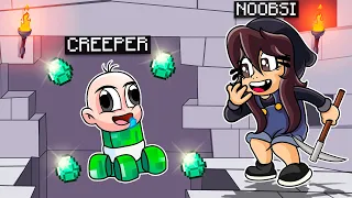 BEBE NOOB juega MINECRAFT pero ES UN BEBE CREEPER 😇🧨 BEBE NOOB SE CONVIERTE EN CREEPER EN MINECRAFT