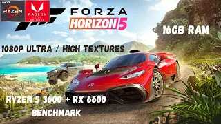 Forza Horizon 5 | Ryzen 5 3600 + RX 6600 8gb Benchmark | 1080p Ultra/ High Optimized Settings