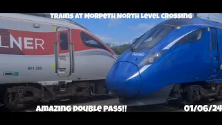 *Amazing Double Pass + 801228* Trains at Morpeth North Level Crossing (01/06/24)