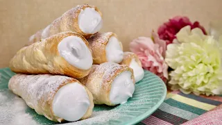 Слоеные трубочки с белковым кремом. Вкус детства / Pastry-cream rolls . Eng sub