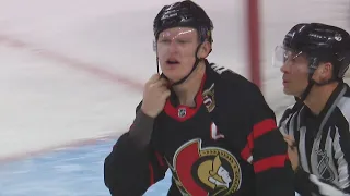 Brady Tkachuk Throws Huge Hit On Will Butcher, John Hayden Fights Tkachuk After