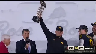 Rose Bowl trophy presentation after Michigan wins in overtime