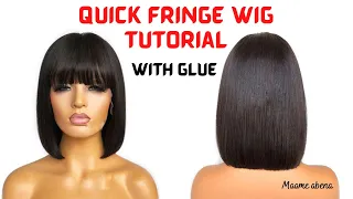 DIY How To Make a Quick Fringe Wig Using Glue || How to make a weave under 45 mins 😱