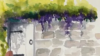 Watercolor Journal Day 66 (White Door and purple flowers)