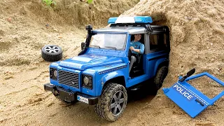 Rescue the police car stuck in the cave with fire truck and tractor - Toy car story