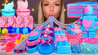 ASMR *BLUE & PINK FOOD* COTTON CANDY MARSHMALLOW FLUFF, CHOCOLATE LEGO MAN, JELLY CAKE MUKBANG 먹방