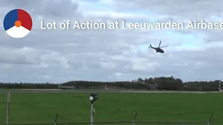 Action at Leeuwarden Airbase. 4x F-16, 1x F-35 Windy Take off, 1x AS532 low Flyby.