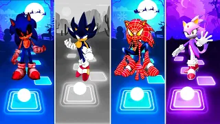 Sonic exe 🆚 Dark Sonic 🆚 Spider man Sonic 🆚 Blaze The Cat | Sonic Tiles Hop EDM Rush