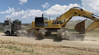 Transporting The Komatsu PC800 Excavator By Side - Fasoulas Heavy Transports