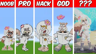 SANDY CHEEKS Pixel Art Build in Minecraft ! Noob vs Pro vs Hacker vs God - Minecraft Animation