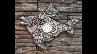 Часы "Рыбка" в стиле стимпанк из  бросовых материалов. Watch "Fish" in the style of steampunk