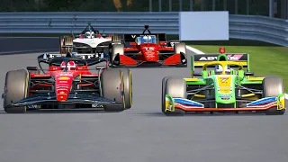 Ferrari F1 2023 SF23 vs Indycar 2023 vs Super Formula 2023 vs Formula E Gen3 at Spa-Francorchamps GP