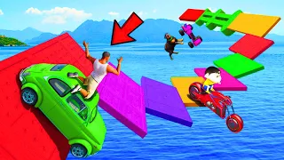 SHINCHAN AND FRANKLIN TRIED THE IMPOSSIBLE NARROW BIKE BEACH PARKOUR CHALLENGE GTA 5