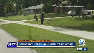 Port St. Lucie police officer helps man in wheelchair mow lawn