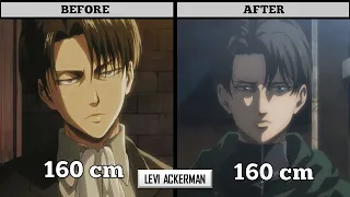 ATTACK ON TITAN CHARACTERS' HEIGHT BEFORE AND AFTER