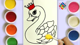 Colored Sand Painting | Drawing A Swan | Kinetic Sand Painting Art For Kids