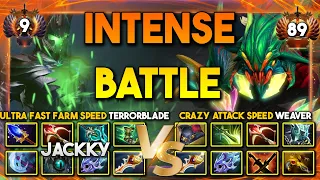 INTENSE CARRY BATTLE | FAST FARM SPEED JACKKY Terrorblade Vs. CRAZY ATTACK SPEED Weaver | 7.35 DotA2