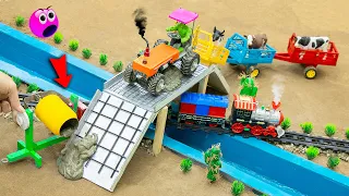 diy tractor mini bridge science project | Safe bridge for train with tractor trailers | @SunFarming