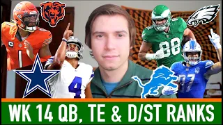 Week 14 QB, TE and D/ST Rankings (Top 25) | 2023 Fantasy Football