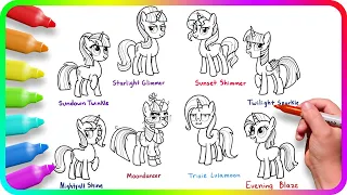 Coloring Pages MY LITTLE PONY. Easy Drawing Tutorial Art. How to color My Little Pony. MLP names