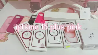 iphone 15 plus (pink) unboxing + freebies 🎀🧸