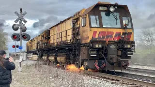 Loram Rail Grinder In Action, Rarely Used Spur Gets Action, Trains Passing Both Sides Of Me! CSX, NS