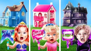 Einfarbige Haus-Challenge! Vampir vs.  Barbie vs.  Meerjungfrau!