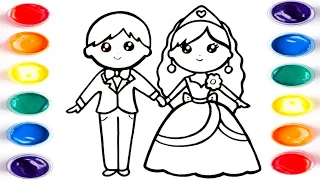 Cute Bride & Groom Drawing Panting And Colouring For Kids Toddlers | How to draw Bride & Groom easy