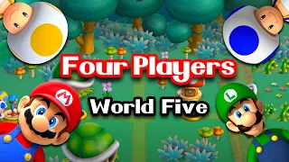 New Super Mario Bros. Wii – 4 players Walkthrough Co-Op (100%) World 5
