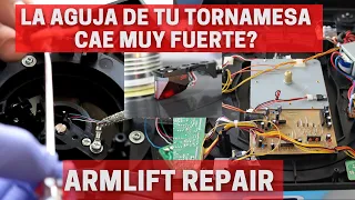 Cómo reparar la caída del brazo de una tornamesa, reparación del armlift, armlift repair.