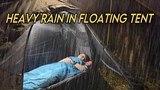 Camping in Heavy Rain with Floating Tent ||Floating Tent with Transparent Plastic Tarp