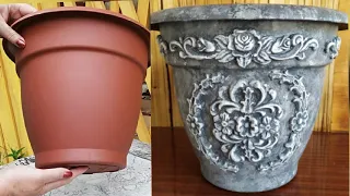 Imitation stone. Alteration of garden planters / pots