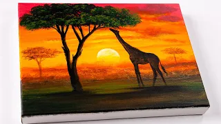 African Sunset Painting | Sunset Acrylic Painting Easy For Beginner