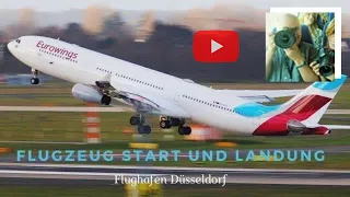 Plane takeoff and plane landing at Dusseldorf Airport