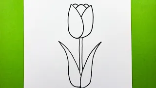 Çok Kolay Lale Çizimi, Adım Adım Lale Nasıl Çizilir, Kolay Çiçek Çizimleri, Easy Tulip Drawing